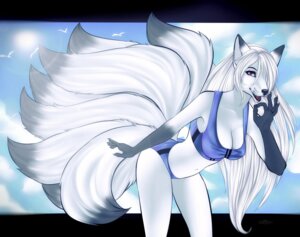 Rating: Safe Score: 0 Tags: anthro black_nose canid canine clothed clothing dipstick_tail e621 female fluffy fox fur gesture gloves_(marking) hair hair_over_eye hand_gesture lens_flare long_hair looking_at_viewer mammal markings multi_tail multicolored_tail navel ok_sign one_eye_obstructed rafflone red_eyes roxanne_(minty_freshness) skimpy solo tail tail_markings whiskers white_body white_fur white_hair User: bunchy7s