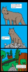Rating: Safe Score: 0 Tags: 2006 ambiguous_gender anterior_nasal_aperture bone broken_language building canid canine canis comic commentary dialogue e621 english_text feral fluffy fur garwik grey_body grey_fur humor mammal parody plant road shrub skull solo speech_bubble tail text three_frame_image tree wolf wood User: bunchy7s