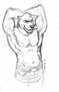Rating: Questionable Score: 0 Tags: anthro bear black_and_white bottomwear cigar clothed clothing e621 lolverine male mammal monochrome muscular muscular_anthro muscular_male one_eye_closed pants pose simple_background sketch smoke smoking solo topless white_background wink User: bunchy7s