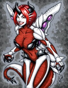 Rating: Questionable Score: 0 Tags: 2010 abstract_background amber_eyes bagan bai_xiong breasts claws e621 female garrett_blair godzilla_(series) hair horn humanoid kaiju looking_at_viewer navel non-mammal_breasts portrait red_hair signature solo spikes standing tail three-quarter_portrait toho User: bunchy7s