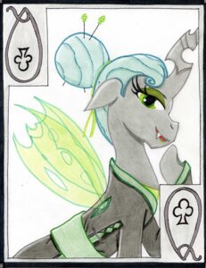 Rating: Safe Score: 0 Tags: arthropod card card_template changeling_(mlp) clubs_(suit) e621 female friendship_is_magic green_eyes hair hasbro horn insect_wings katana looking_at_viewer melee_weapon my_little_pony playing_card playing_card_template queen_chrysalis_(mlp) queen_of_clubs solo suit_symbol sword the1king traditional_media_(artwork) weapon wings User: bunchy7s
