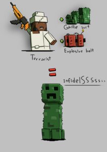 Rating: Safe Score: 0 Tags: ak-47 ak_platform assault_rifle bomb chazcatrix clothed clothing creeper_(minecraft) e621 english_text explosives ghillie_suit green_body grey_background gun human humor male mammal microsoft minecraft mojang not_furry ranged_weapon rifle simple_background solo terrorism text the_truth tnt weapon xbox_game_studios User: bunchy7s