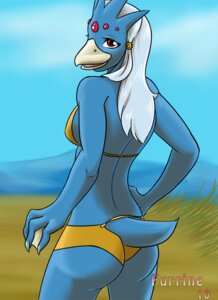Rating: Questionable Score: 0 Tags: 2010 anthro anthrofied beach beak bikini blue_body breasts butt clothed clothing cloud e621 female furrine generation_1_pokemon golduck grass grey_hair hair long_hair looking_back nintendo open_mouth outside plant pokemon pokemon_(species) pokemorph rear_view red_eyes sea seaside skimpy sky slim solo swimwear two-piece_swimsuit water white_hair User: bunchy7s