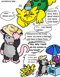 Rating: Safe Score: 0 Tags: american_opossum anthro bamga character_request clothing comic dessert dialogue duo e621 english_text food fur gaius_(argon_vile) grey_body grey_fur guil_bunny_(artist) hat headgear headwear ice_cream male mammal marsupial multiple_scenes red_eyes reptile scalie tail text turtle virginia_opossum wereturtle yellow_body User: bunchy7s