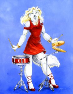Rating: Safe Score: 0 Tags: 2008 alex_(foxonian) anthro blue_background canid canine canis clothing cymbals dress drum drumstick_(musical) e621 female footwear heather_bruton high_heels mammal musical_instrument percussion_instrument shoes simple_background snare_drum solo tail white_body wolf User: bunchy7s