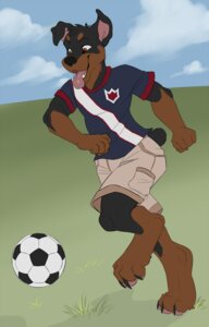 Rating: Safe Score: 0 Tags: anthro ball barefoot black_body black_fur bottomwear brown_body brown_fur canid canine canis claws clothed clothing cloud day demicoeur digital_media_(artwork) domestic_dog e621 fangs feet field fully_clothed fur grass kitch_(character) male mammal mastiff molosser open_mouth open_smile outside pink_tongue plant rottweiler shirt shorts smile soccer soccer_ball solo sport step_pose t-shirt teeth toe_claws tongue tongue_out topwear User: bunchy7s