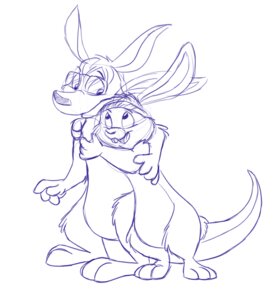Rating: Safe Score: 0 Tags: 3_toes accessory anthro barefoot blue_and_white cuddling duo e621 eyewear feet glasses goldenrod_(artist) headband hug kangaroo lagomorph leporid macropod male mammal marsupial monochrome rabbit tail toes toony User: bunchy7s