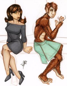 Rating: Questionable Score: 0 Tags: abs ape bottomwear breasts brown_body brown_fur chimpanzee cigarette clothed clothing crossdressing digital_media_(artwork) dress duo e621 feet female footwear fur green_eyes hair haplorhine high_heels hindpaw human male mammal pan_(genus) paws prehensile_feet primate ryburn43 shoes skirt smoking tan_body tan_skin toes User: bunchy7s