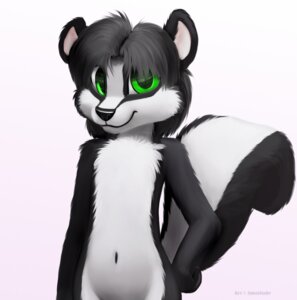 Rating: Safe Score: 0 Tags: 2013 ambiguous_gender anthro biped black_body black_fur black_nose digital_media_(artwork) e621 fur green_eyes hair jamesfoxbr looking_at_viewer male mammal mephitid nude pose shaded shin_(jamesfoxbr) simple_background skunk smile solo standing tail young young_anthro User: bunchy7s