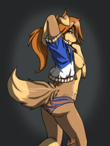 Rating: Questionable Score: 0 Tags: 3:4 abstract_background anthro biped black_nose breasts brown_body brown_fur butt canid canine clothed clothing e621 ear_piercing facial_piercing female fox fur furgonomic_piercing furgonomics green_eyes hair jacket looking_back mammal multicolored_body multicolored_fur muzzle_piercing nipples nose_piercing orange_hair panties partially_clothed piercing pinup pose raised_arm simple_background solo standing star stripes tail tan_body tan_fur tattoo topwear two_tone_body two_tone_fur underwear undeserved.desire User: bunchy7s