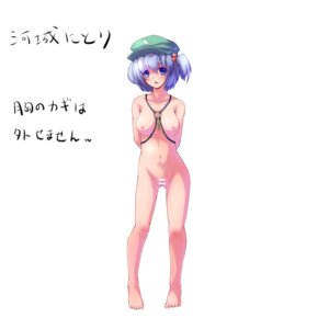 Rating: Explicit Score: 0 Tags: 1girls arms_behind_back barefoot blue_eyes blue_hair breasts breasts_apart censored feet female hair_bobbles hair_ornament hat key nipples nitori_kawashiro nude pussy rule34 ryosios solo standing touhou translation_request User: bunchy7s