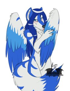 Rating: Questionable Score: 0 Tags: 2012 anthro bat black_nails black_nose blue_body blue_eyes blue_fur blue_hair blue_markings breasts canid canine canis chest_tuft colored_nails e621 feathered_wings feathers female footprint fur hair halo licking mammal markings nails pawprint simple_background solo tala_(suntattoowolf) temrin tongue tongue_out tuft white_background white_body white_fur wildelementstudios wings wolf User: bunchy7s