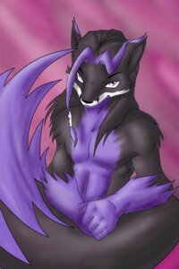 Rating: Safe Score: 0 Tags: 2:3 anthro black_body canid canine e621 feyyore fox fur hair highlights_(coloring) inkmagus looking_at_viewer male mammal nonbinary_(lore) purple_body purple_eyes purple_fur purple_hair seductive simple_background smile smirk solo teasing tenebear User: bunchy7s