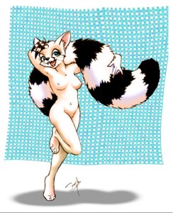 Rating: Questionable Score: 0 Tags: 4_toes anthro bassariscus big_tail biped black_body black_fur breasts cacomistle e621 eyelashes feet female fur hair hand_behind_head holding_tail inner_ear_fluff mammal nephilia nipples nude on_one_leg open_mouth open_smile pinup pose procyonid raccoon ring-tailed_cat seductive short_hair smile solo standing stripes tail toes tuft whiskers white_body white_fur User: bunchy7s