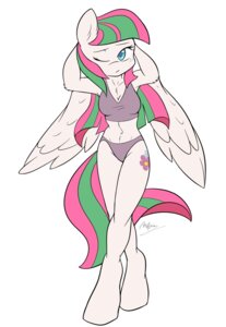 Rating: Safe Score: 0 Tags: 2014 absurd_res ambris anthro anthrofied biped blossomforth_(mlp) blue_eyes bra breasts cleavage clothed clothing cutie_mark e621 equid equine feathered_wings feathers female freckles friendship_is_magic green_hair hair hasbro hi_res mammal multicolored_hair my_little_pony mythological_creature mythological_equine mythology navel one_eye_closed panties pegasus pink_body pink_feathers purple_hair simple_background solo standing two_tone_hair underwear white_background wings User: bunchy7s