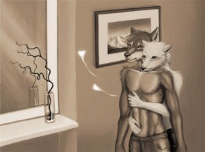 Rating: Questionable Score: 0 Tags: 2008 5_fingers anthro canid canine e621 fingers hug hugging_another hugging_from_behind imiak male mammal monochrome paws sepia signature simple_background solo User: bunchy7s