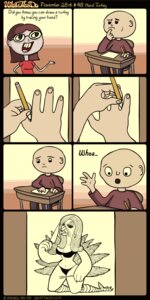 Rating: Questionable Score: 0 Tags: anthro avian bill_premo bird chair classroom clothing comic creating_art crotch_lines desk digital_media_(artwork) duo e621 english_text eyewear female furniture galliform glasses hi_res holding_fork holding_knife holding_object holding_pencil holding_writing_utensil human humor inside knife male mammal on_chair open_mouth paper pencil_(object) phasianid red_clothing red_shirt red_topwear school shirt sitting table tan_theme teeth text topwear turkey writing_utensil User: bunchy7s