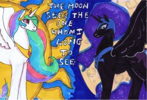 Rating: Safe Score: 0 Tags: black_body black_feathers duo e621 english_text equid equine feathered_wings feathers female feral friendship_is_magic hasbro horn mammal my_little_pony mythological_creature mythological_equine mythology nightmare_moon_(mlp) princess princess_celestia_(mlp) royalty simple_background text toony white_body white_feathers willowanderer winged_unicorn wings User: bunchy7s