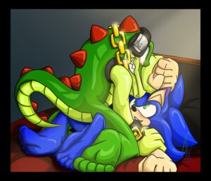 Rating: Questionable Score: 0 Tags: 5_toes anthro barefoot bed black_border blue_body blue_fur blue_hair border chain_necklace cowgirl_position crocodile crocodilian duo e621 electronics eulipotyphlan eye_contact feet from_front_position fur furniture gold_(metal) gold_jewelry gold_necklace green_body green_eyes green_scales hair headphones hedgehog hindpaw interspecies jewelry looking_at_another lying madammiakoda madamsyren male male/male male_on_bottom male_on_top mammal necklace nude on_back on_bottom on_top paws plantigrade reptile scales scalie sega sex soles sonic_the_hedgehog sonic_the_hedgehog_(series) straddling tail toes vector_the_crocodile User: bunchy7s