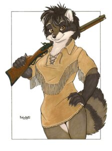 Rating: Safe Score: 0 Tags: 2012 5_fingers anthro bangs black_body black_fur black_hair bottomless breasts brown_body brown_eyes brown_fur clothed clothing e621 female fingers fluffy fluffy_tail fur gun hair hand_on_hip hawken_rifle holding_gun holding_object holding_ranged_weapon holding_weapon kalahari leather looking_at_viewer mammal marker_(artwork) markings musket muzzleloader portrait procyonid raccoon ranged_weapon rifle simple_background smile solo striped_markings striped_tail stripes tail tail_markings tan_body tan_fur three-quarter_portrait traditional_media_(artwork) watermark weapon white_background User: bunchy7s