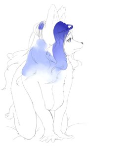 Rating: Questionable Score: 0 Tags: all_fours anthro blue_eyes blue_hair breasts canid canine cleavage clothed clothing e621 feet female front_view hair hanging_breasts humanoid_feet mammal monochrome nude plantigrade simple_background sindoll sketch solo white_background User: bunchy7s