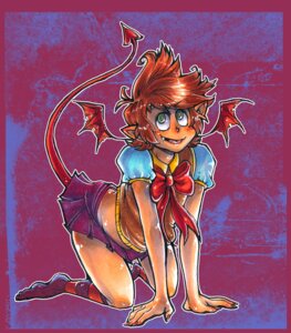 Rating: Questionable Score: 0 Tags: belly blush bottomwear clothing demon e621 fangs female footwear green_eyes humanoid legwear membrane_(anatomy) membranous_wings nails not_furry real-faker ribbons skirt socks solo stockings teeth wings User: bunchy7s