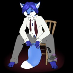 Rating: Safe Score: 0 Tags: 1:1 accessory anthro barefoot biped blue_body blue_eyes blue_fur blue_hair canid canine clothed clothing cornflower e621 feet fox fur hair male mammal necktie riding_crop sitting solo spread_legs spreading unknown_artist whip User: bunchy7s