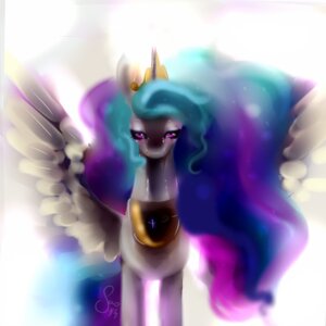 Rating: Safe Score: 0 Tags: 1:1 2014 e621 equid equine feathered_wings feathers female feral friendship_is_magic hair hasbro hi_res horn looking_at_viewer mammal multicolored_hair my_little_pony mythological_creature mythological_equine mythology princess_celestia_(mlp) saoiirse solo white_body white_feathers winged_unicorn wings User: bunchy7s