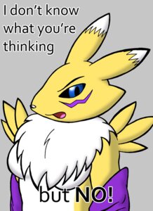 Rating: Safe Score: 0 Tags: anthro armwear bandai_namco black_sclera blue_eyes canid canine clothing cockblock dialogue digimon digimon_(species) e621 elbow_gloves english_text female fur gloves handwear looking_at_viewer mammal mane open_mouth preemptive_no reaction_image renamon solo terdburgler text white_body white_fur yellow_body yellow_fur User: bunchy7s