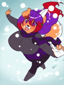 Rating: Safe Score: 0 Tags: 3:4 anthro big_breasts black_nose breasts canid canine clothing digital_media_(artwork) e621 female fyxe huge_breasts jacket mammal outside scarf snow snowing solo spazzykoneko tail tongue tongue_out topwear winter User: bunchy7s