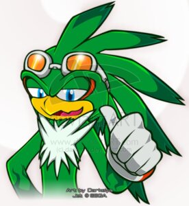 Rating: Safe Score: 0 Tags: accipitrid accipitriform anthro avian beak bird blue_eyes chest_tuft clothing darkeiya e621 eyewear eyewear_on_head fur gesture gloves goggles goggles_on_head green_body hand_gesture handwear jet_the_hawk male sega simple_background solo sonic_riders sonic_the_hedgehog_(series) thumbs_up tuft white_background User: bunchy7s