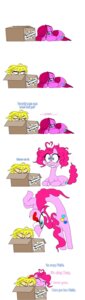 Rating: Questionable Score: 0 Tags: 2012 antenna_hair blonde_hair blue_eyes box box_fort comic container cutie_mark depression dialogue duo e621 earth_pony english_text equid equine female friendship_is_magic fur hair happy hasbro heart_symbol hi_res horse human male mammal my_little_pony pink_body pink_fur pink_hair pinkamena_(mlp) pinkie_pie_(mlp) pony sad simple_background smile tail text tyrranux white_background User: bunchy7s