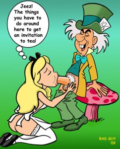Rating: Explicit Score: 0 Tags: 2009 alice_(disney) alice_in_wonderland alice_in_wonderland_(1951_film) alice_liddell apron ass bad_guy_(artist) balls disney eyes_closed fellatio female mad_hatter_(disney) male nude on_knees penis rule34 shoes stockings testicles User: bunchy7s