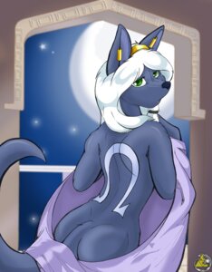 Rating: Questionable Score: 0 Tags: anthro anubian_jackal biped blue_body blue_fur breasts butt canid canine canis comic conditional_dnp e621 ear_piercing egyptian female fur green_eyes hair jackal looking_at_viewer looking_back mammal piercing scappo solo standing tail tsenaya white_hair User: bunchy7s