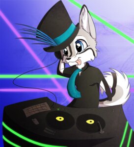 Rating: Safe Score: 0 Tags: canid canine canis chibi clothing disc disc_jockey domestic_dog e621 female hat headgear headwear husky koji_unplugged mammal nordic_sled_dog record_player silvyr solo spitz tail top_hat turntable_(decks) User: bunchy7s