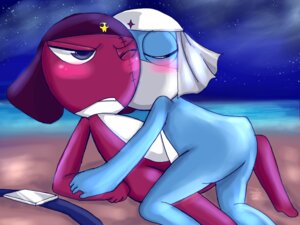 Rating: Questionable Score: 0 Tags: 4:3 amphibian anthro beach belt blush detailed_background dororo_(sgt._frog) duo e621 giroro hand_holding keronian kissing male male/male male_on_bottom male_on_top mask on_bottom on_top outside sand seaside sgt._frog sky unknown_artist User: bunchy7s