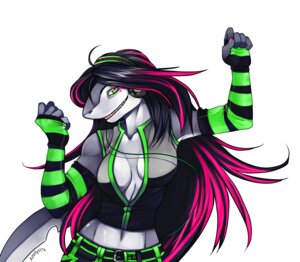Rating: Safe Score: 0 Tags: 2009 alternative_fashion anthro aquatic arm_warmers armwear artist_name azelyn belt black_arm_warmers black_armwear black_clothing black_hair black_shirt black_topwear bottomwear breasts cleavage clothed clothing countershading cyberpop dancing digital_media_(artwork) e621 electronics female fish front_view fully_clothed green_arm_warmers green_armwear green_clothing green_eyes grey_body grey_clothing grey_shirt grey_topwear grin hair half-length_portrait headphones highlights_(coloring) j-fashion lapfox_trax long_hair mayhem_(renard) multicolored_body multicolored_bottomwear multicolored_clothing multicolored_hair navel non-mammal_breasts pants pattern_arm_warmers pattern_armwear pattern_clothing pink_hair pink_highlights portrait raver shark shirt simple_background smile solo striped_arm_warmers striped_armwear striped_clothing striped_sleeves stripes teeth text topwear two_tone_body two_tone_bottomwear two_tone_clothing two_tone_hair two_tone_pants white_background white_body white_countershading User: bunchy7s