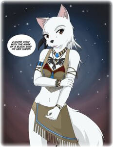 Rating: Safe Score: 0 Tags: anthro black_markings black_nose breasts brown_eyes canid canine canis cleavage clothed clothing comic dialogue e621 english_text female fur iuana_(raven_wolf) kurapika mammal markings midriff navel raven_wolf solo text tribe white_body white_fur wolf User: bunchy7s