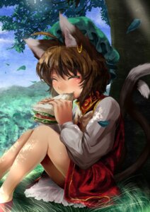 Rating: Safe Score: 0 Tags: ^_^ against_natural_surface against_surface against_tree animal_humanoid blush brown_hair cat_humanoid chen_(touhou) clothing dress e621 eating eyes_closed fangs felid felid_humanoid feline feline_humanoid female food grass hair happy hat headgear headwear humanoid jewelry leaf mammal mammal_humanoid multi_tail nekoarashi outside plant sandwich_(food) short_hair sitting smile solo tail teeth touhou tree wood User: bunchy7s