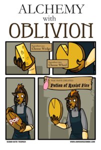 Rating: Safe Score: 0 Tags: 2009 alchemy anthro armor awkwardzombie bethesda_game_studios biped cheese cheese_wedge cheese_wheel clothed clothing comic cute_fangs dairy_products e621 english_text fangs felid food grandfathered_content hat headgear headwear helmet humor katie_tiedrich khajiit male mammal microsoft oblivion overalls potion simple_background solo standing teeth text the_elder_scrolls url white_background User: bunchy7s
