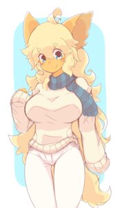 Rating: Safe Score: 0 Tags: abstract_background anthro big_breasts biped blonde_hair breasts clothed clothing e621 eeveelution female flareon generation_1_pokemon hair hi_res kosyo looking_at_viewer nintendo pinup pokemon pokemon_(species) pokemorph pose scarf simple_background solo standing User: bunchy7s