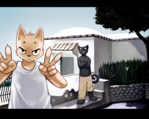 Rating: Safe Score: 0 Tags: 5:4 anthro cement clothed clothing crossed_arms detailed_background domestic_cat double_v_sign duo e621 felid feline felis fence fffffolder flower gangster gesture grumpy hand_gesture kemono light lily_(flower) looking_at_viewer low_wall male mammal outside plant shadow shirt sky stone_wall sunlight tail tank_top topless topwear tree v_sign wall_(structure) white_clothing white_shirt white_topwear User: bunchy7s