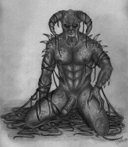 Rating: Explicit Score: 0 Tags: demon e621 erection foreskin genitals greyscale humanoid_genitalia humanoid_penis looking_at_viewer male monochrome orkpork penis retracted_foreskin ribbons solo User: bunchy7s