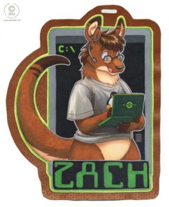 Rating: Safe Score: 0 Tags: 2011 anthro blue_eyes character_badge_(artwork) clothing console e621 electronics fur geek hair headgear headphones headset kacey kangaroo macropod male mammal marsupial netbook solo tail zach_gregoire User: bunchy7s