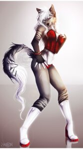 Rating: Safe Score: 0 Tags: anthro black_body black_fur black_nose canid canine clothing corset e621 ear_piercing female fur grey_body grey_fur hair hi_res letterbox lingerie looking_at_viewer mammal piercing red_eyes snow-body solo topwear white_body white_fur white_hair User: bunchy7s