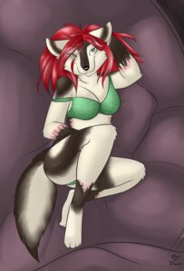 Rating: Safe Score: 0 Tags: anthro bedding bedding_background bra canid canine canis cerise clothed clothing domestic_dog e621 female green_eyes hair hi_res mammal off_shoulder panties pinup pmoss pose red_hair skimpy solo tail underwear User: bunchy7s
