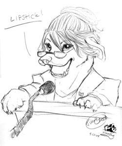Rating: Questionable Score: 0 Tags: 2008 alternate_species anthro canid canine canis domestic_dog e621 ear_piercing eyewear female furrification glasses mammal monochrome otterfang piercing sarah_palin solo what User: bunchy7s