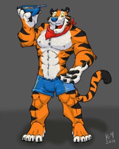 Rating: Safe Score: 0 Tags: 2014 4:5 4_toes abs anthro athletic biceps big_muscles biped black_body black_fur black_pawpads blue_nose bottomwear bowl cereal chest_tuft claws clothed clothing container countershading e621 fangs feet felid food frosted_flakes fur grin k-9 kellogg's kerchief looking_at_viewer male mammal markings mascot muscular muscular_anthro muscular_male open_mouth orange_body orange_fur pantherine pawpads paws pecs pose shorts simple_background smile solo standing stripes tail teeth tiger toe_claws toes tongue tony_the_tiger topless tuft white_body white_fur yellow_eyes User: bunchy7s