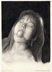 Rating: Explicit Score: 0 Tags: 2003 asian ball_gag beauty_mark bondage bondage_gear female gag gagged highres kanai_kiyoaki monochrome nose_hook realistic rule34 saliva traditional_media User: bunchy7s