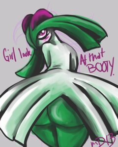 Rating: Questionable Score: 0 Tags: 4:5 big_butt blush butt e621 english_text female generation_3_pokemon humanoid kirlia looking_at_viewer looking_back nintendo not_furry pokemon pokemon_(species) sanrixian solo text User: bunchy7s